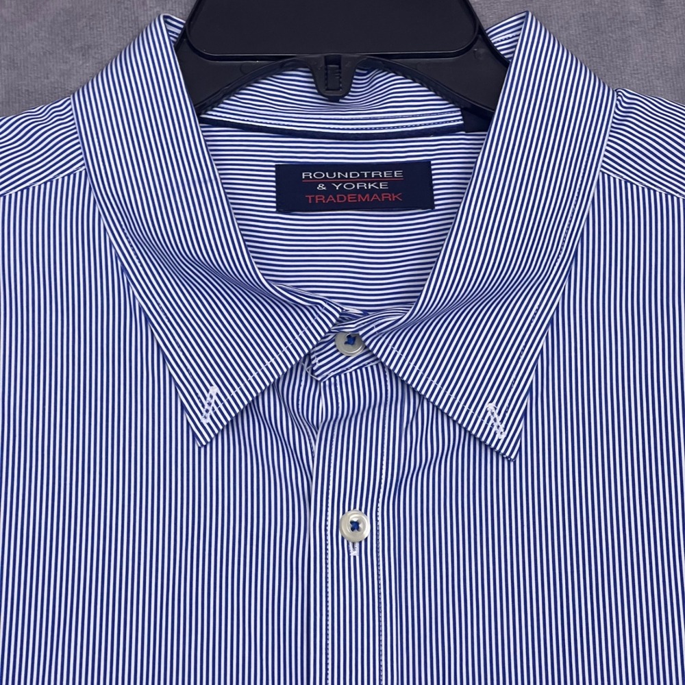 Roundtree & Yorke Button Down Mens 3XB Blue White Stripe Excellent Cotton Shirt
